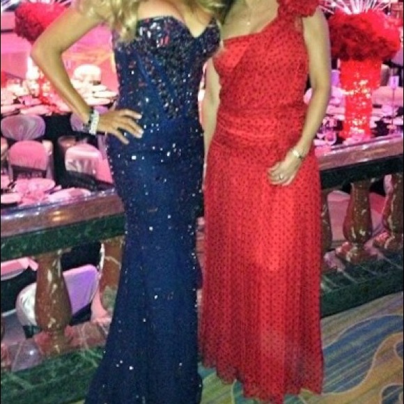 🌹 Silk Red Polka Dot Albert Nipon Evening Dress Pre Owned - Picture 11 of 12